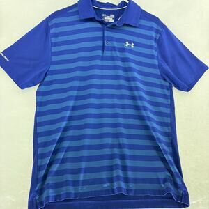 Under Armour HeatGear Men's Loose Fit Striped Golf Polo Shirt Blue Size Large